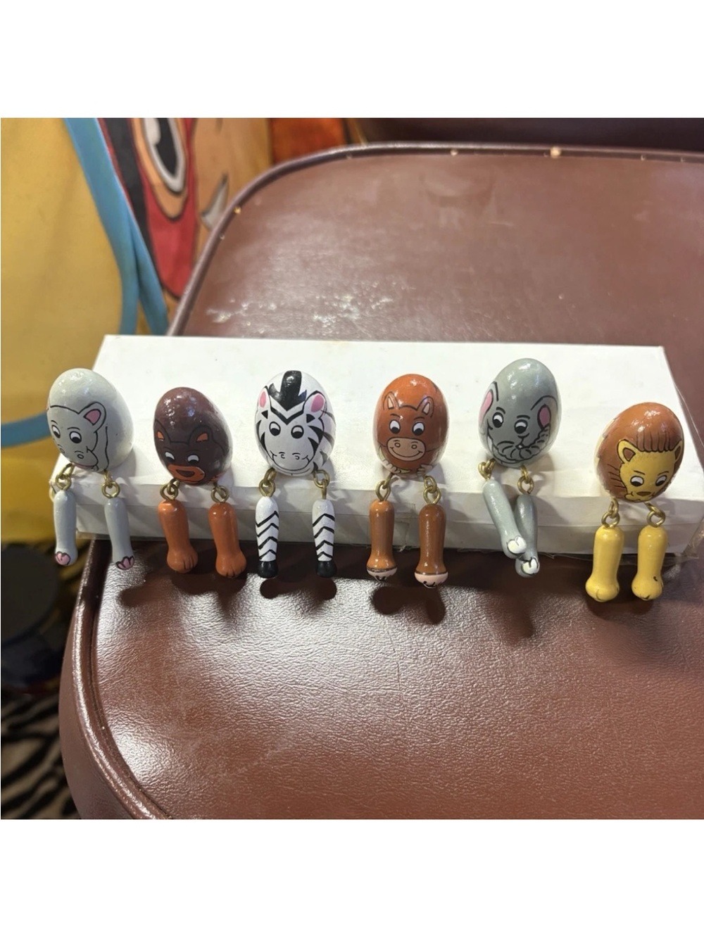 Vintage Wooden Animal Egg Shelf Sitters Set of 12 Hand Painted w/ Box